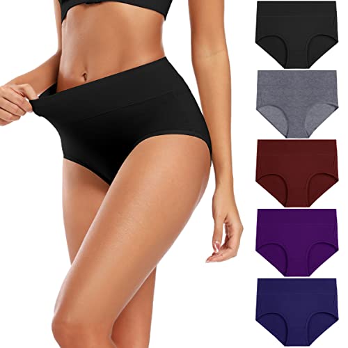 Molasus Women's Soft Cotton Underwear Briefs High Waisted Postpartum Panties Ladies Full Coverage Plus Size Underpants Pack of 5,X-Large