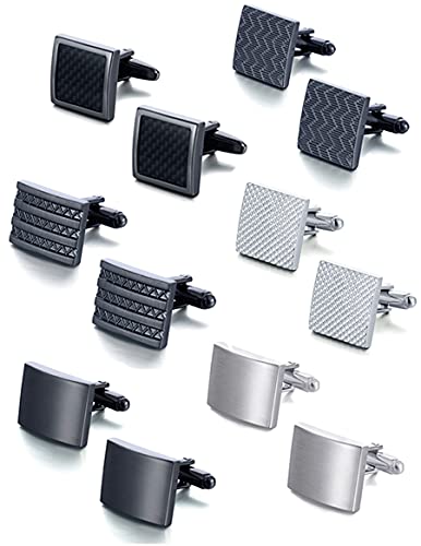 Ofeiyaa 6 Pairs Cufflinks Classic Striped Square Rectangle Cufflinks Set for Men