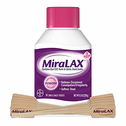 MiraLAX Gentle Constipation Relief Laxative Powder with Stirrer, Stool Softener with PEG 3350, No Harsh Side Effects, Osmotic Laxative, #1 Physician Recommended, 14 Dose