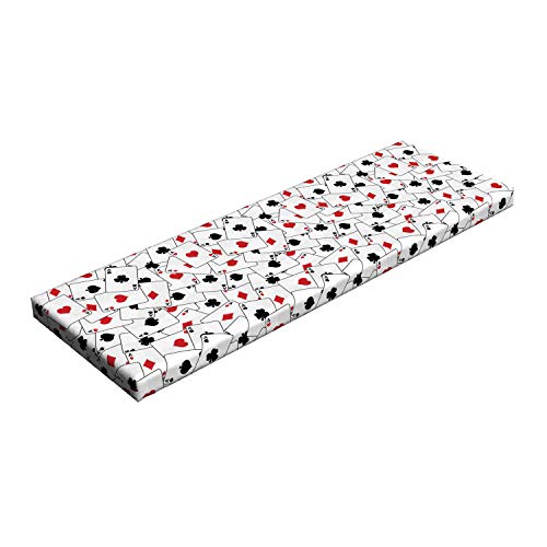 Lunarable Poker Bench Pad, Scattered Aces of Spades and Hearts Winning Hand Design Graphic Illustration, Standard Size HR Foam Cushion with Decorative Fabric Cover, 45' x 15' x 2', Red Black White