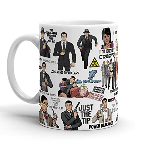 Tea Cups Archer 11oz 15oz Tv White Ceramic Show Collage Gifts Classic Mug For Tea, Latte, Chocolate Or Coffee