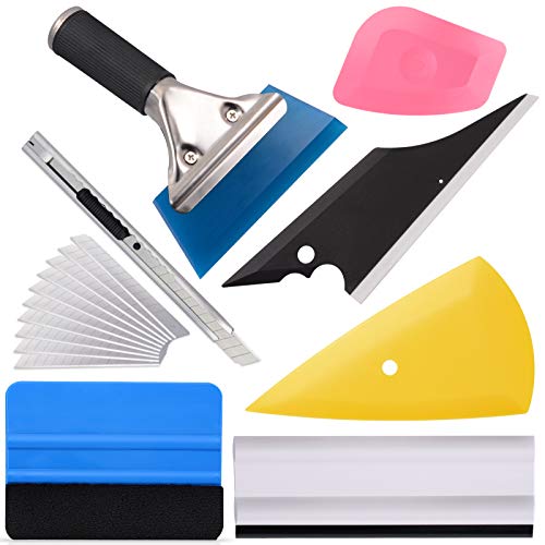 EHDIS Vinyl Wrap Tool Window Tint Kit 7 Pieces Vehicle Tinting Tools Car Glass Protective Film Wrapping Installation Set Included Squeegees , Felt Squeegee , Cutting Knife with Blades