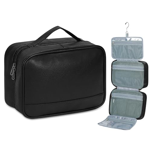 WANDF Travel Toiletry Bag for Men & Women, Dopp Kit Shaving Bag with 4 Compartments Travel Organizer Bathroom Bag(Black)