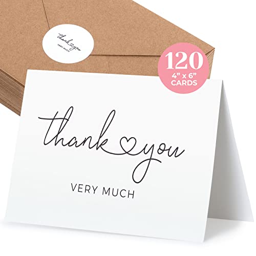 120 Thank You Cards with Envelopes to Express Gratitude – Wedding Thank You Cards with Envelopes & Stickers - For Any Occasion - Bridal Shower Thank You Cards, Engagement, Graduation & More, 4' x 6'