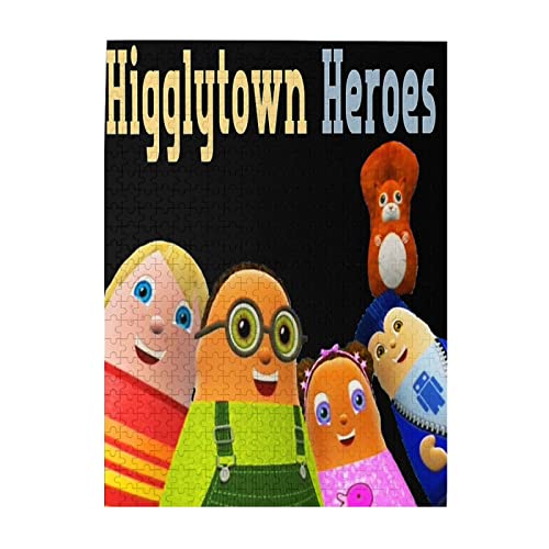 KOVOS Higglytown Anime Heroes Jigsaw Puzzle 500 Piece Anime Wooden Collage Puzzles for Teen Adults Brain Games Gifts 20.4x15 in