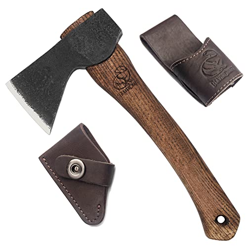 BeaverCraft Hand Forged Hatchet Axe with Sheath AX1 - Bushcraft Hatchet Camping Small Forest Axe Survival Hatchet Carving Axe for Chopping Wood - Camp Splitting Axe Gardening Axes Wood Cutting Axe