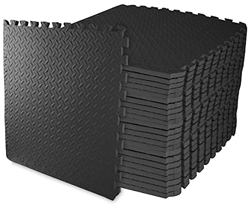 Signature Fitness Puzzle Exercise Mat with EVA Foam Interlocking Tiles for MMA, Exercise, Gymnastics and Home Gym Protective Flooring, 3/4' Thick, 96 Square Feet, Black