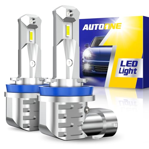 AUTOONE H11 LED Bulbs 6000K White, 16000LM 400% Brighter H9 H8 Halogen Bulb Replacement Fanless Fog Lights, Mini Size Plug and Play CANBUS Ready, Pack of 2