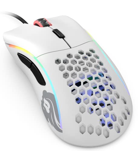 Glorious Model D Wired Gaming Mouse - 68g Superlight Honeycomb Design, RGB, Ergonomic, Pixart 3360 Sensor, Omron Switches, PTFE Feet, 6 Buttons - Matte White