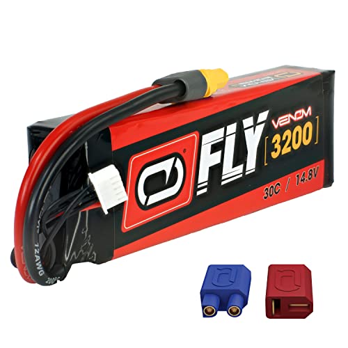 Venom Fly 30C 4S - 3200mAh 14.8V LiPo RC Battery - Universal 2.0 Plug, Lithium Polymer 4 Cell - Soft Silicone Connector & Compatible w/ XT60, E-Flite, Deans, EC3, 2WD, 4WD, Truck & Buggies