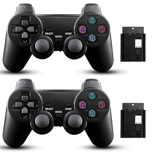 BLUE LAKE Performance 2 Pack Wireless Controller 2.4G double shock Compatible with PS2 /PS1/PC(Jet Black)