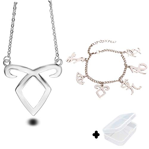 YouU The Mortal Instruments City of Bones Inspired Angelic Power Rune Symbols Bracelet and Necklace Set with Jewelry Box-Silver