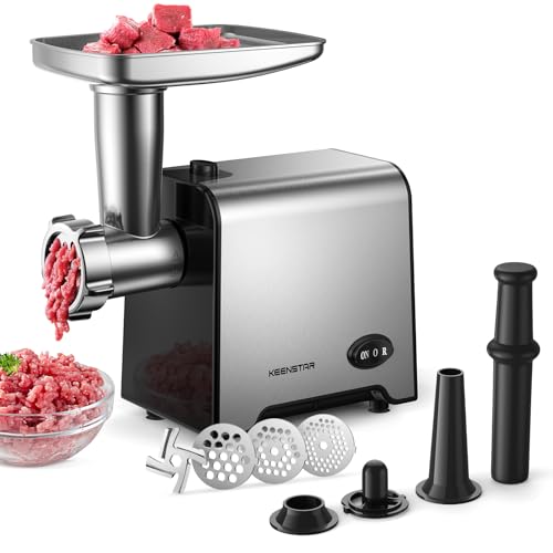 Electric Meat Grinder, Sausage Stuffer Maker 450W(3000W Max) Food Grinder with Blade & 3 Plates, Sausage Stuffer Tubes & Kubbe Kit, Stainless Steel Heavy Duty Meat Mincer Machine for Home Kitchen Use