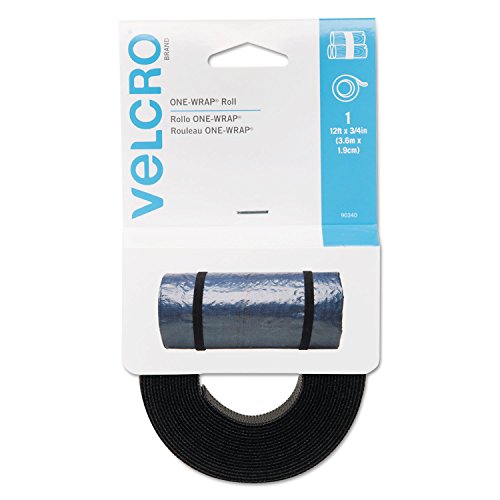 VELCRO Brand - ONE-WRAP Roll, Double-Sided, Self Gripping Multi-Purpose Hook and Loop Tape, Reusable, 12' x 3/4' Roll - Black