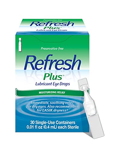 Refresh Plus Lubricant Eye Drops, Preservative-Free, 0.01 Fl Oz Single-Use Containers, 30 Count (Pack of 1)
