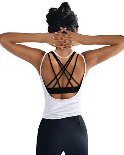 OYANUS Womens Summer Workout Tops Sexy Backless Yoga Shirts Loose Open Back Running Sports Tank Tops Cute Muscle Tank Sleeveless Gym Fitness Quick Dry Activewear Clothes for Women White S