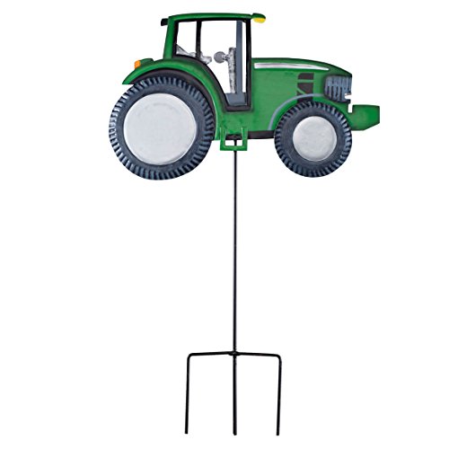 Solar Metal Tractor Yard Stake, Made of Durable 100% Metal, LED Headlights, Easy Two Piece Assembly - Measures 14' Long x 9' High by Maple Lane Creations