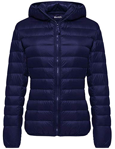 wantdo Women's Packable Down Jacket Lightweight Down Coat (Navy, X-Large)
