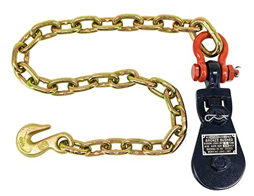Mytee Products 2 Ton Snatch Block with Chain Flatbed Tow Truck Rollback Wrecker Car Carrier Cable