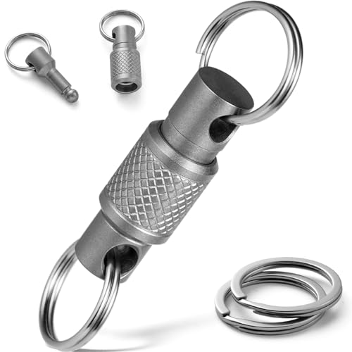 FEGVE Titanium Quick Release Swivel Keychain, Pull Apart Detachable Keychain Heavy Duty Car Key Holder with 4 Stainless Steel Key Rings-1pcs