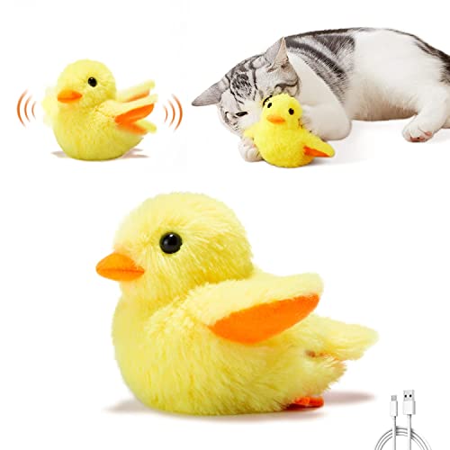 Potaroma Cat Toys Rechargeable Flapping Duck with SilverVine Catnip, Lifelike Quack Chirping, Touch Activated Kitten Kicker Plush Interactive Exercise Toys for All Breeds