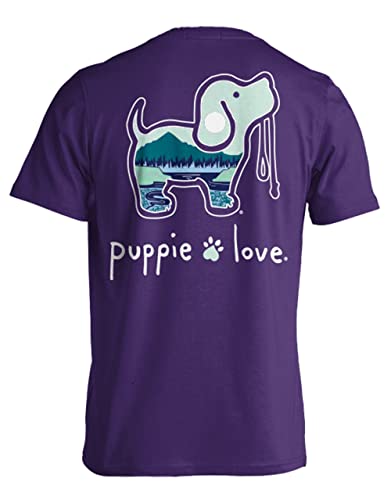 Puppie Love Outdoors Pup Adult Unisex Short Sleeve T-Shirt, Purple- 3XL