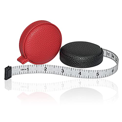 ZUZUAN 3m/120' Tape Measure Body Measuring Tape for Body Cloth Tape Measure for Sewing Fabric Tailors Medical Measurements Tape Dual Sided Leather Tape Measure Retractable (Black & Red, 2 Pack)