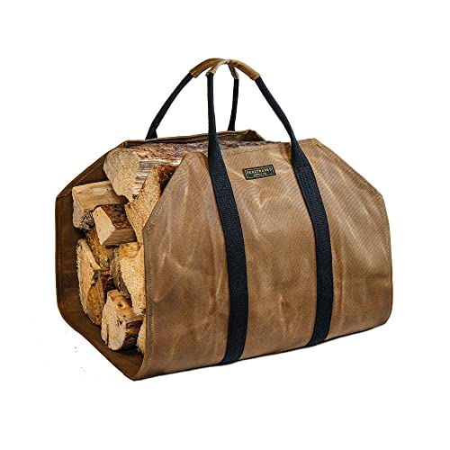 READYWARES Waxed Canvas Firewood Carrier, Heavy Duty Firewood Log Carrier, Classic Durable Design Tan