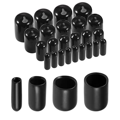 uxcell 40pcs Round Rubber End Caps 1/8' 1/4' 3/8' 1/2' Black Vinyl Cover Screw Thread Protectors Assortment Kit(3mm 6mm 9mm 12mm)