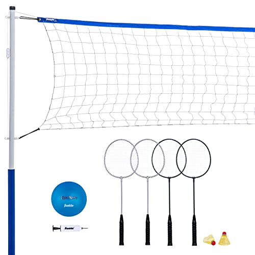 Franklin Sports Volleyball + Badminton Sets - Beach + Backyard Combo Complete Outdoor Lawn Game Set - Volleyball, Pump, Badminton Rackets, Birdies, Net + Poles Included