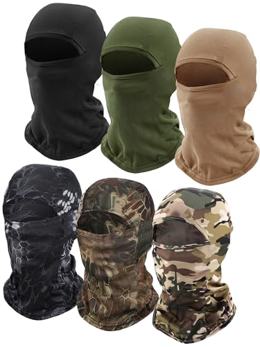 6 Pieces Balaclava Face Mask Motorcycle Windproof Camouflage Fishing Face Cover Winter Ski Mask (Black, Khaki, Army Green, Printed Black, Printed Green, Dark Green)