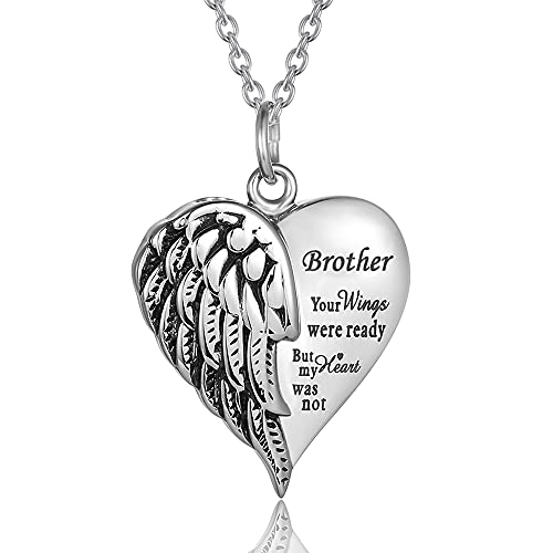 Qikafan Cremation Jewelry for Ashes Engraved Your Wings were Ready but My Heart was Not Heart Urn Necklace Memorial Pendant (TX-Brother)