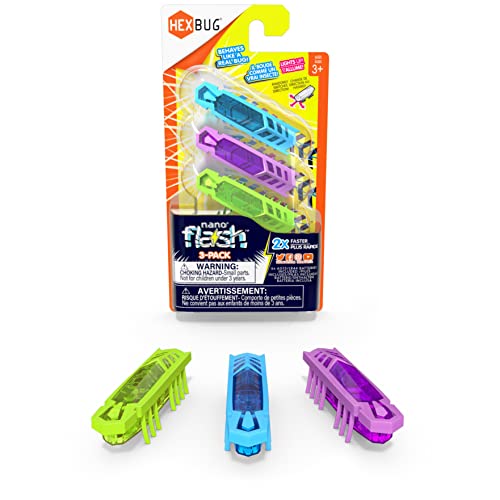 HEXBUG Flash Nano 3-Pack, Light-Up Sensory Toys for Kids & Cats with Vibration Technology, STEM Kits & Mini Robot Toy for Kids Ages 3 & Up