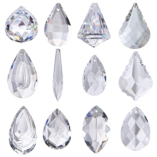 H&D Pack of 12 Clear Crystal Chandelier Lamp Lighting Drops Pendants Balls Prisms Hanging Glass Prisms Parts Suncatcher Home/House Decor