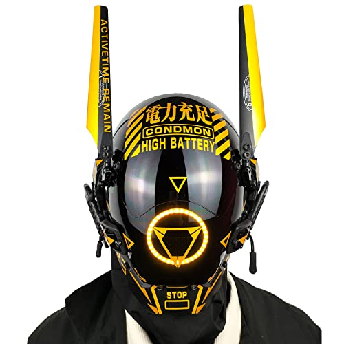 Marikito mask adult helmet, Techwear futurism mask, Halloween holiday party role play costume props, anti fog lens (Cool Yellow)