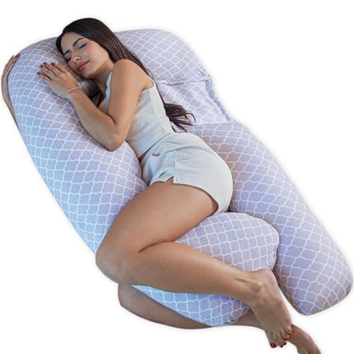 Pharmedoc Pregnancy Pillows, U-Shape Full Body Pillow -Removable Jersey Cotton Cover - Arabesque - Pregnancy Pillows for Sleeping - Body Pillows for Adults, Maternity Pillow and Pregnancy Must Haves