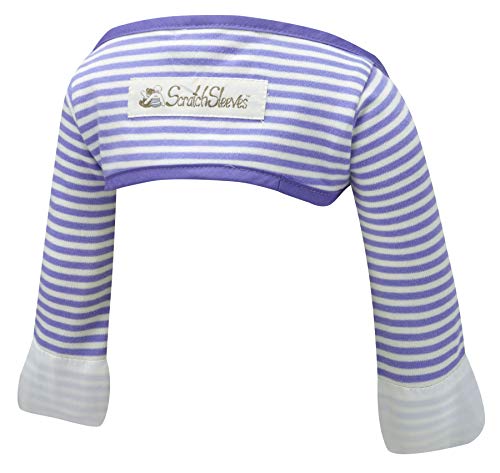 ScratchSleeves | Baby Boys' Stay-On Scratch Mitts | Stripes | Blue and Cream | 6-9m