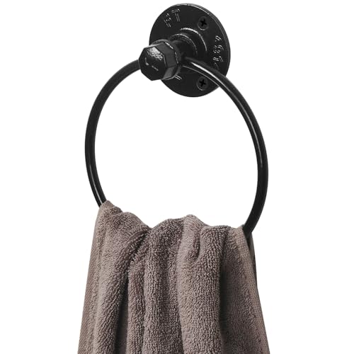 Industrial Towel Ring Rustic Pipe Hand Towel Holder Wall Mounted for Bathroom