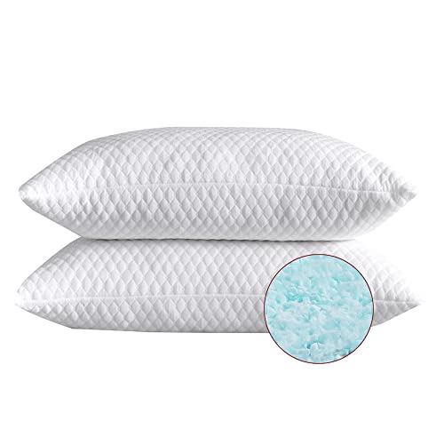 NTCOCO 2 Pillows, Shredded Memory Foam Bed Pillows for Sleeping, with Washable Removable Cooling Hypoallergenic Sleep Pillow for Back and Side Sleeper, Queen (2-Pack)