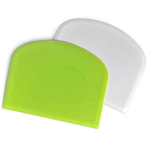 ALLTOP Bowl Spatula & Bench Scraper,Flexible Plastic Multipurpose Kitchen Pastry Cutter Tool,Food Scrappers for Bread Dough Baking Cake Fondant Icing,Set of 2 Pieces - White,Green