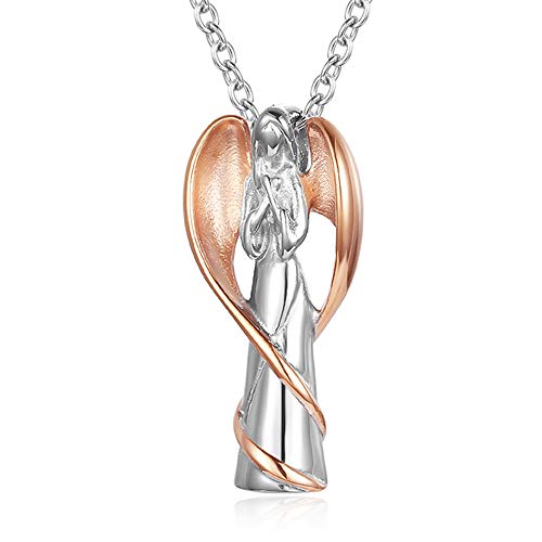 Gisunye Cremation Urn Necklace for Ashes Angel Wing Keepsake Locket Stainless Steel Cross Cremation Jewelry Waterproof Memorial Pendant