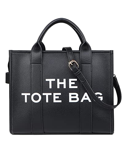 NEGBIU The Tote Bag for Women, Black Leather Tote Bag, Large Work Bags for Women, Shoulder Bag, Crossbody Bag for Work