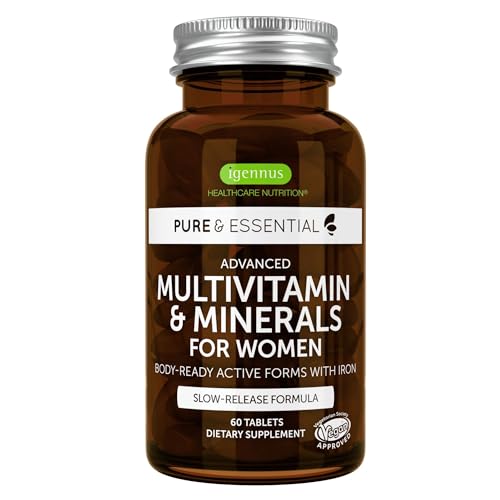 Advanced Women's Multivitamin, Methylated Folate, Clean Label & Vegan, with Iron, Non-GMO, Sustained Release, 60 Tablets, by Igennus