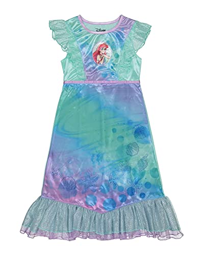 Disney Girls' Little Mermaid Fantasy Gown Nightgown, WATERCOLOR ARIEL 2, 8