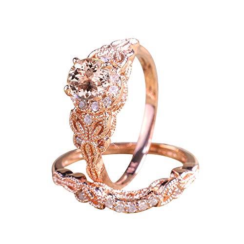 Bokeley Jewelly Rings Gift, Women 1Pair Ring/Set Rose Gold Filled White Topaz Wedding Engagement Size (Size: 6, Rose Gold)