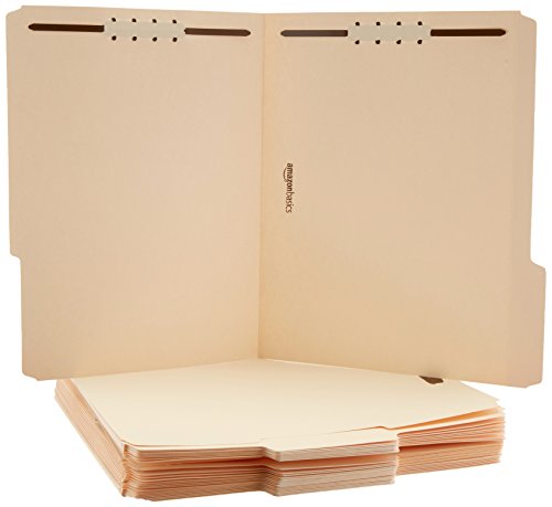 Amazon Basics Manila File Folders with Fasteners, Letter Size, 100-Pack, Light Brown