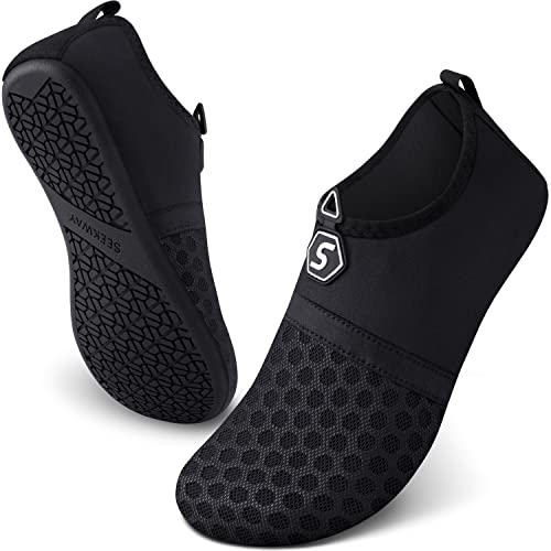 SEEKWAY Water Shoes Quick-Dry Aqua Socks Barefoot Slip-on for Beach Pool Swim River Yoga Lake Surf Women Men Black SK001