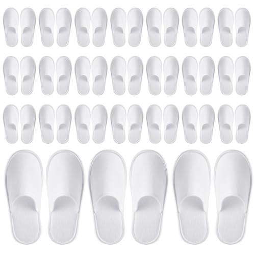 Juvale 24 Pairs Disposable House Slippers for Guests - Bulk Slipper Pack for Hotel, Spa, Travel, Shoeless Home, White Closed Toe (US Men Size 10, Women 11)