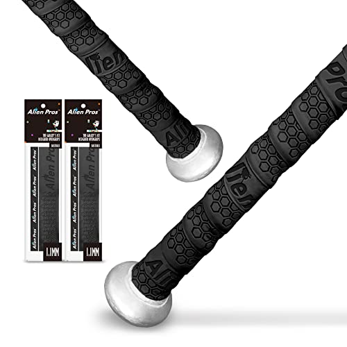 Alien Pros Bat Grip Tape for Baseball (2 Grips) – 1.1 mm Precut and Pro Feel Bat Tape – Replacement for Old Baseball bat Grip – Wrap Your Bat for an Epic Home Run (2 Grips, Black)