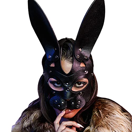 Mumbobyswim Women Leather Masks Bunny Mask Leather Cat Rabbit Mask Masquerade Party Mask Half Face Mask for Cosplay Halloween Easter Costume Props Accessory (EM-031)